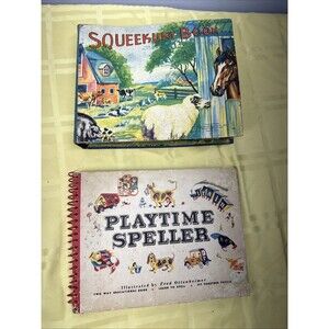 Lot of 2 Vintage Children's Books 1940’s Sqeekum Playtime Speller Puzzle